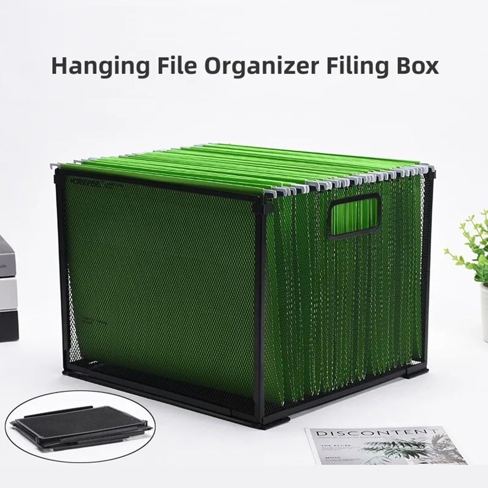 File Folder Hanging - กล่องเก็บเอกสารแบบแขวนโลหะตาข่าย ไม่รวมแฟ้ม กล่องเก็บของแบบพับได้ สีดำ กล่องเก็บเอกสารสำนักงานแบบถอดประกอบได้