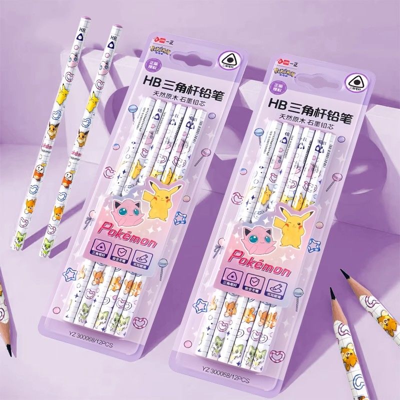 Supply Of Office Stationery - ดินสอไม้สามเหลี่ยม Pokémon 2B น้ำหนักเบา อุปกรณ์เขียนสำหรับการเขียนประจำวัน เครื่องเขียนสำหรับจัดเก็บบนโต๊ะทำงาน