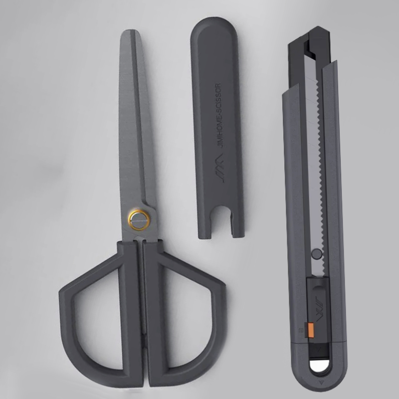 Scissors Stainless Craft - ชุดกรรไกรและมีดอเนกประสงค์ JIMIHOME พร้อมปลอกป้องกันแบบปรับได้ สำหรับงานฝีมือ งานตัดเย็บ เครื่องเขียน