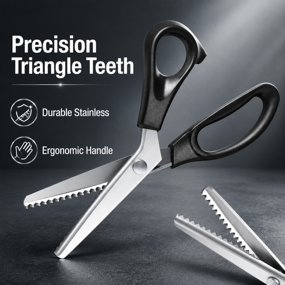 Scissors Stainless Craft - กรรไกรตัดผ้าสแตนเลสแบบซิกแซก รูปสามเหลี่ยม สำหรับตัดผ้าลูกไม้ งานตัดเย็บเสื้อผ้า งานฝีมือ