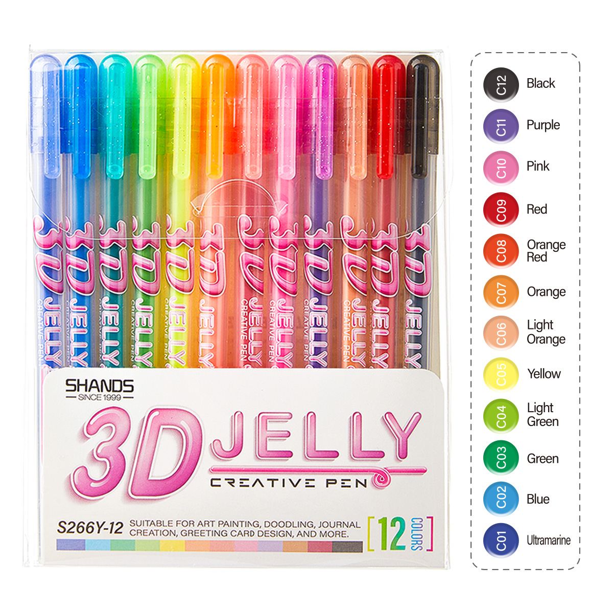 Gel Ink Pen Set - SHANDS 12 ชิ้น 3D ชุดปากกาเจลเยลลี่เจล, 1.0
