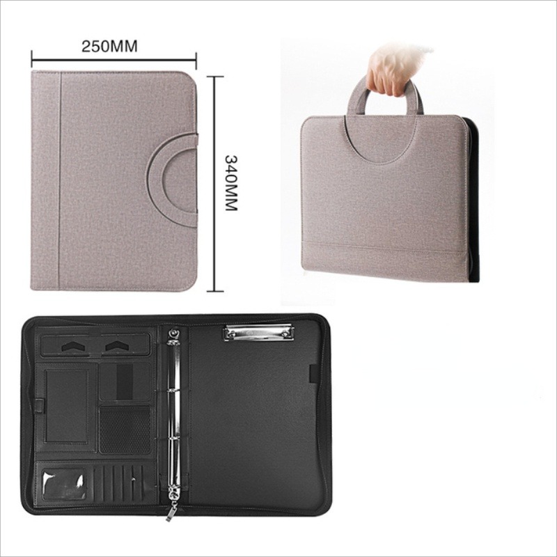 Portfolio Folder Zip - 1 ชิ้น A4 หนัง PU ซิปแฟ้มโฟลเดอร์กระเป๋าใส่เอกสารพร้อมเครื่องคิดเลขแบบพกพาธุรกิจโรงเรียนจัดการกระเป๋าเอกสาร