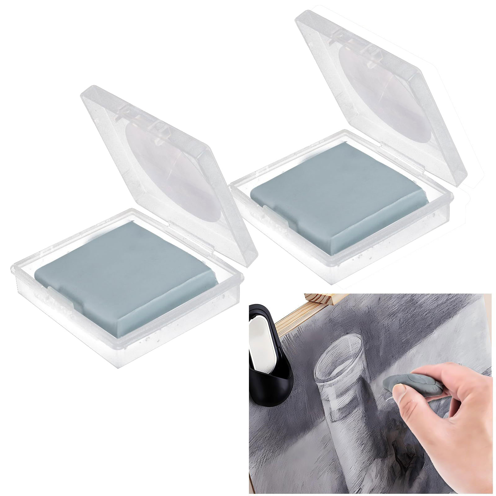 Rubber Eraser Kneaded - ยางลบแบบนุ่มสำหรับศิลปิน 2 ชิ้น พร้อมกล่องเก็บ ยางลบสำหรับแก้ไข ลบดินสอถ่านให้บางลง
